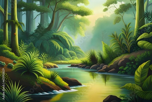 A cartonic or painting illustration of a jungle - AI Generative