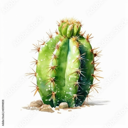 Watercolor painting cactus plant with white background Generative AI Illustration