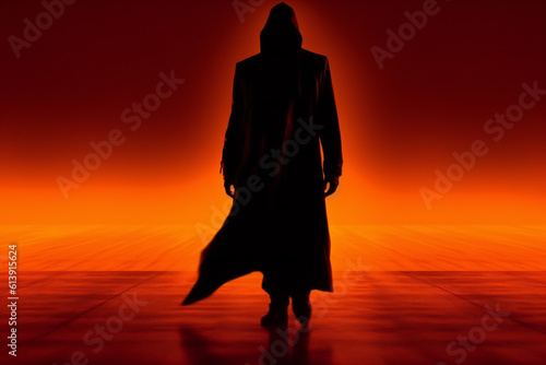 Bold Orange Silhouette of One Person in Full Length.