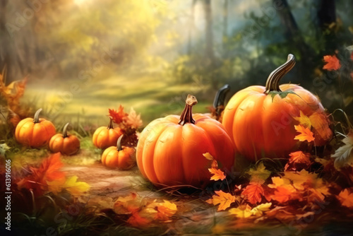 Autumn background with pumpkins. Thanksgiving  fall  halloween greeting card  invitation concept