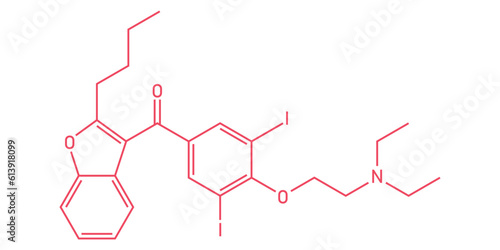 Chemical structure of Amiodarone (C25H29I2NO3). Chemical resources for teachers and students. Vector illustration isolated on white background.