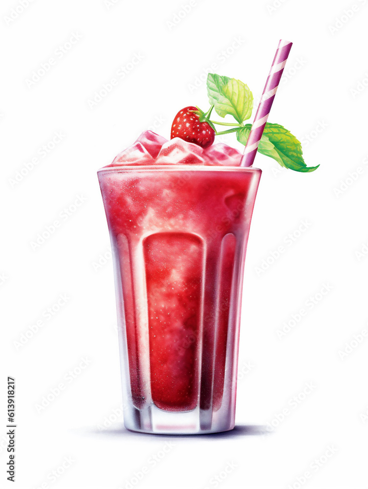 Illustration of strawberry smoothie on white background, ai generated Illustration of strawberry smoothie on white background, ai generated