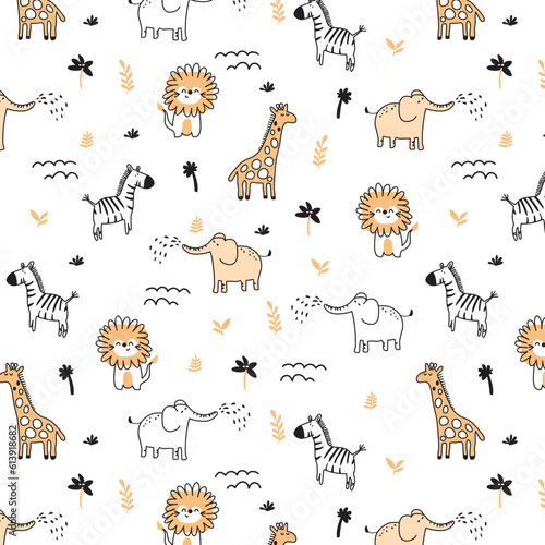 Giraffes elephants lion zebra animal zoo pattern kids wear design © designer 78