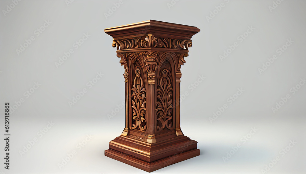 Ornate wood podium isolated on a white background Ai generated image Ornate wood podium isolated on a white background Ai generated image