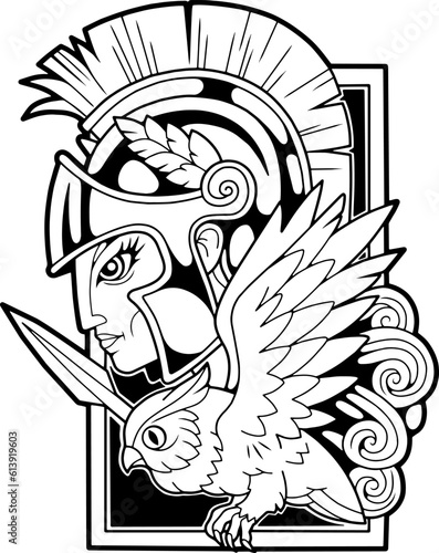 ancient greek mythological goddess athena, illustration design