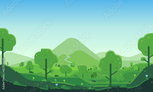 Spring vector landscape illustration. Flat springtime landscape illustration.