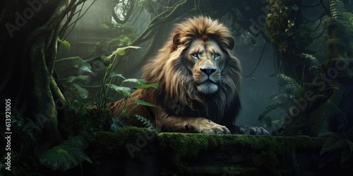 Majestic Lion in Natural Habitat - AI Generated