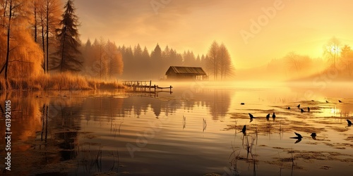 Golden Sunrise over Tranquil Lake - AI Generated © RAMBYUL