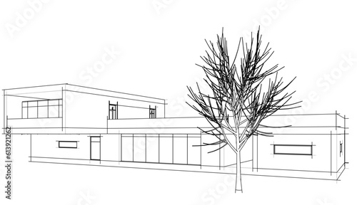 Modern house architectural design 3d illustration