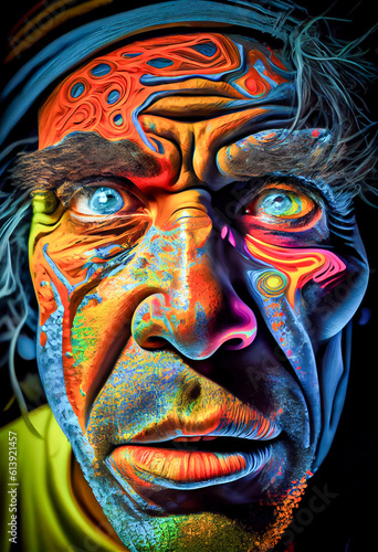 Psychedelic portrait of a human face
