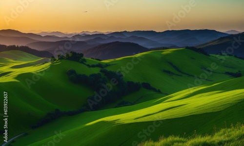 Scenery of the green hills is very beautiful