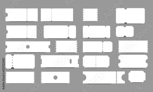 White blank ticket mockup realistic vector template. Illustration 