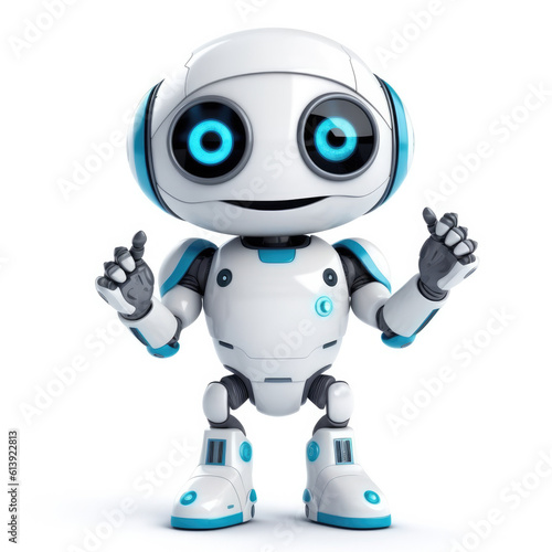Little cute robot on white background, mini robot, android robot, near-future technology