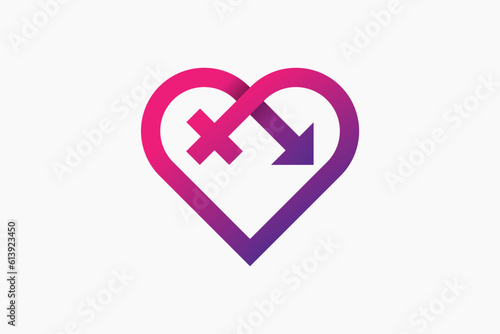 Gender symbol logo inspiration, male and female sex sign with Heart icon combination, vector Illustration