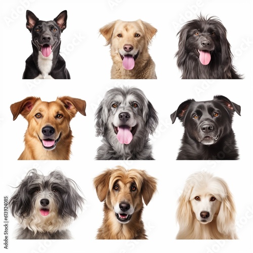 Set of different happy dogs portraits isolated on white background © MiraCle72