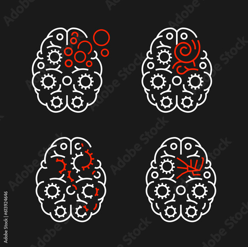 Vector mental disorders icon set in outline style.