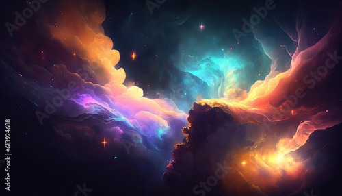 Beautiful abstract cosmic sky background. AI generative image.