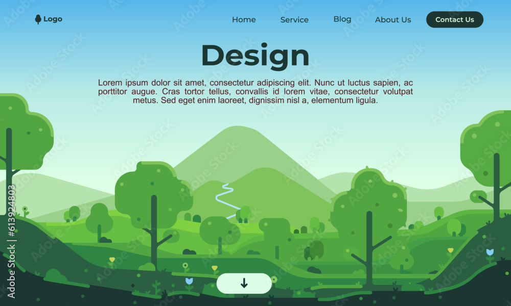 Web design illustration of a spring landscape. Flat style illustration of spring for website.
