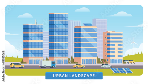 Vector City illustration of Urban Landscape Modern city, Building architecture, cityscape town, Concept for website template.