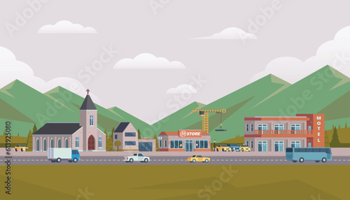 Vector City illustration of Urban Landscape Modern city, Building architecture, cityscape town, Concept for website template.