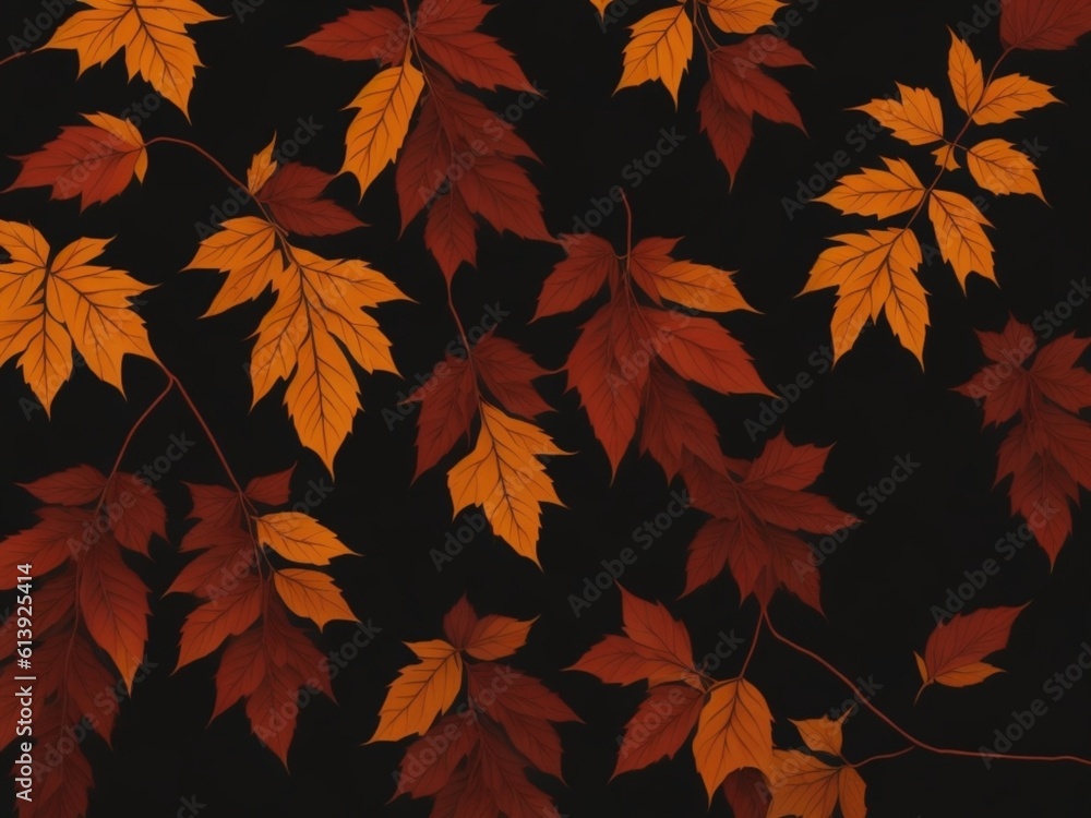 Autumn leaves on black Background  By generative AI