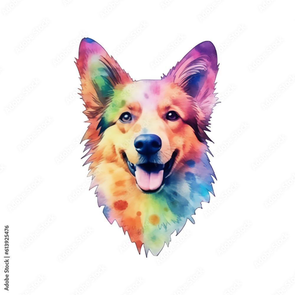 Naklejka premium Watercolor dog sticker, cartoon character animal, idea for print t-shirt, poster and kids envelope, postcard. Hand drawn style. Generative AI.