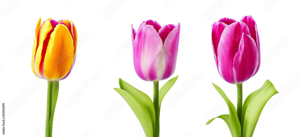 Naklejka premium Collection of tulips flowers isolated on transparent background