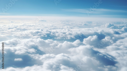 Blue sky with white clouds.Panoramic view above the clouds.Concept of heaven and earth.
