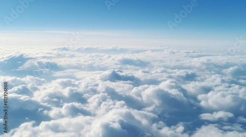 Beautiful aerial view above clouds with blue sky.Concept of Global Warming and Climate Change.