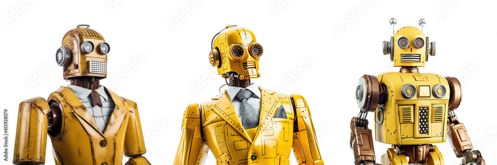 Vintage yellow robot wearing suit ,Generative AI