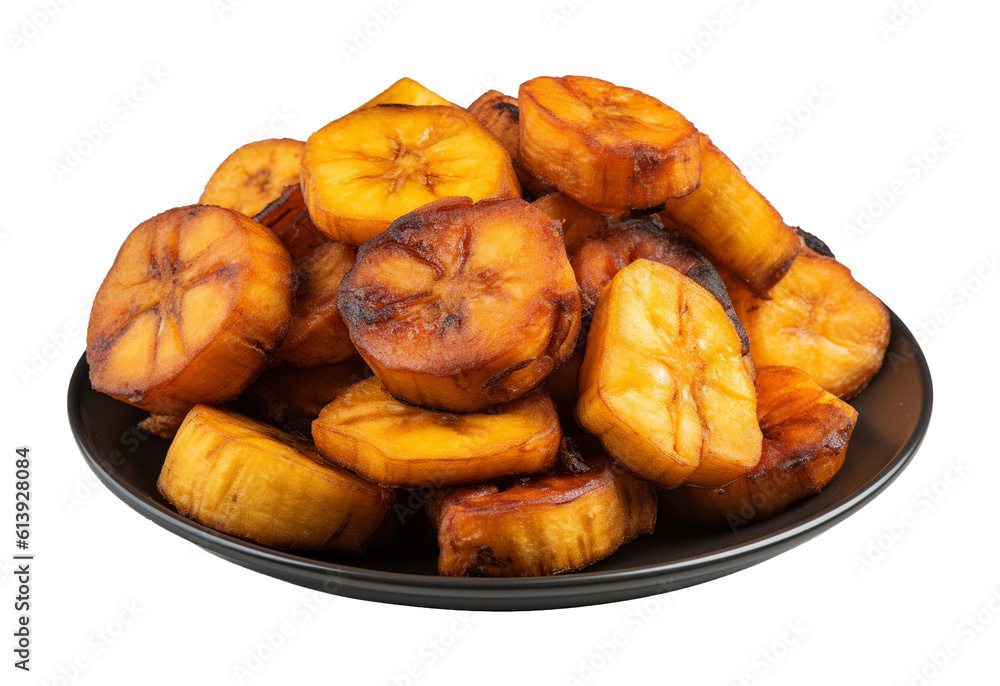 Fried plantains on transparent background. Generative AI. Fried plantains on transparent background. Generative AI.