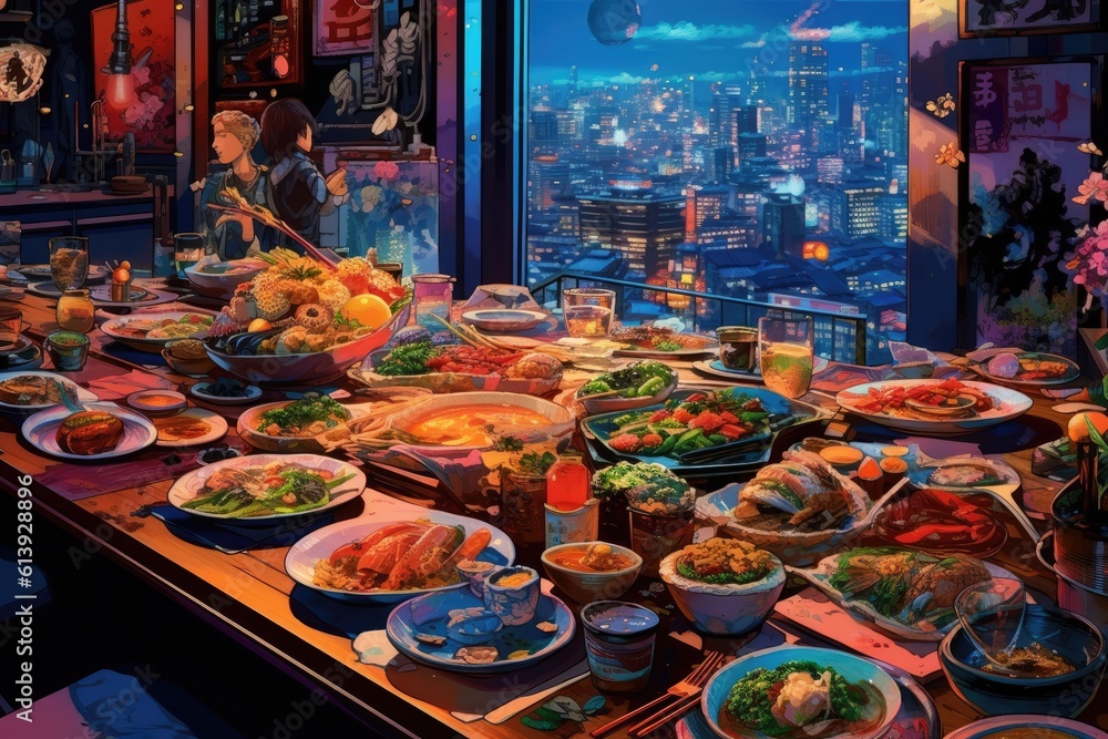 Futuristic Feast in a Cyberpunk Metropolis | AI Generated Futuristic Feast in a Cyberpunk Metropolis | AI Generated