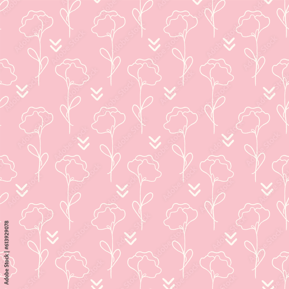 Pastel Pink Delicate Flower Doodle Seamless Vector Repeat Pattern