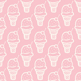 Pastel Pink Ice Cream Cone Doodle Seamless Vector Repeat Pattern