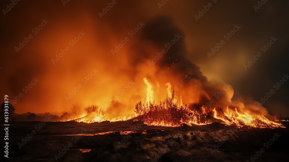 Natural disaster, fire burning. AI generative image. AI generative image.