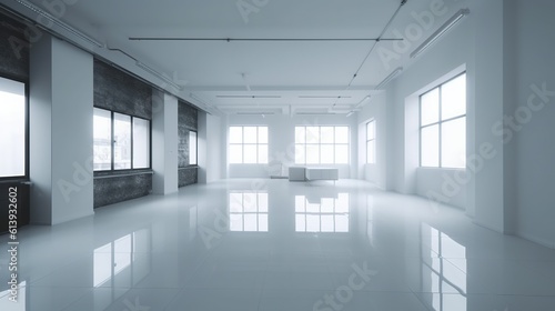 empty futuristic corridor with white walls. AI generative image.