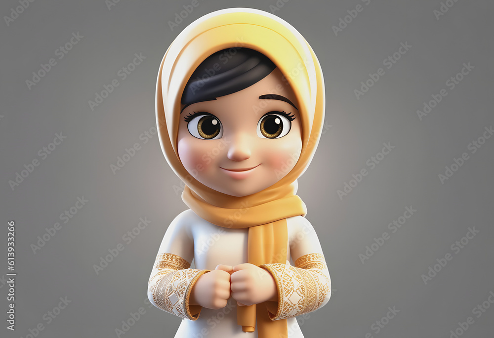 3D Character muslim girl cute smile 3D Character muslim girl cute smile