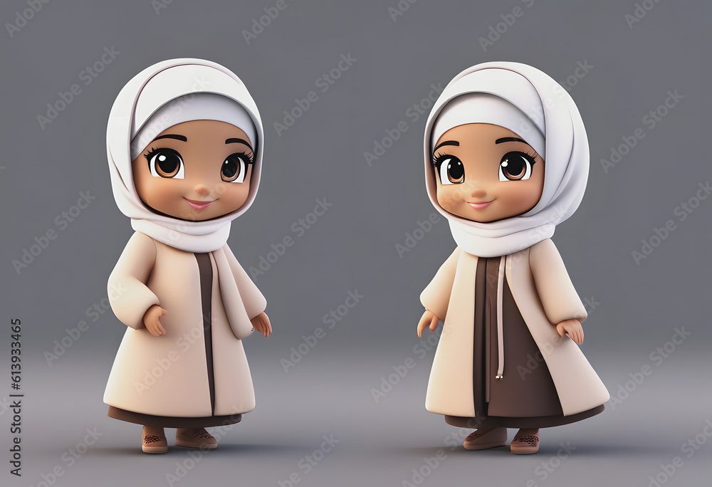 Fototapeta premium 3D Character muslim girl cute&nbsp;smile