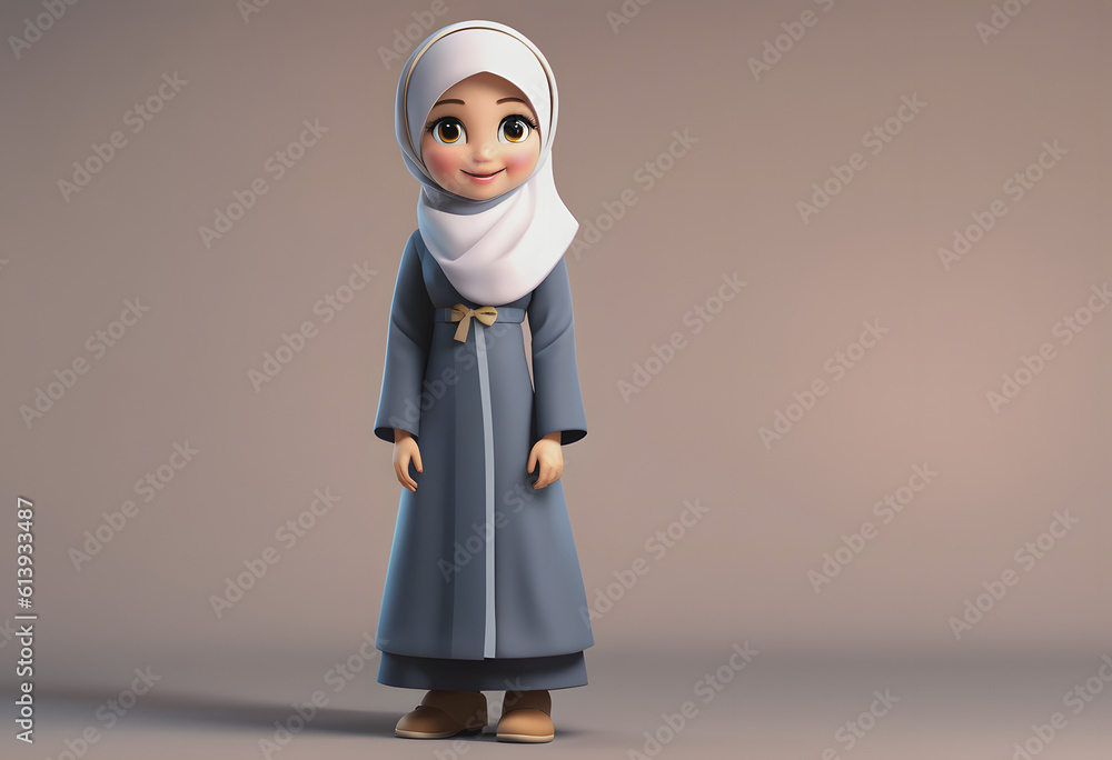 3D Character muslim girl cute smile 3D Character muslim girl cute smile
