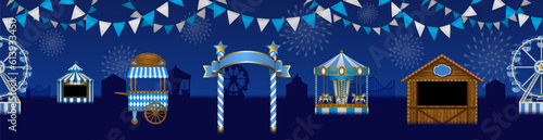 oktoberfest seamless banner with market stalls and amusement park. german beer festival landscape