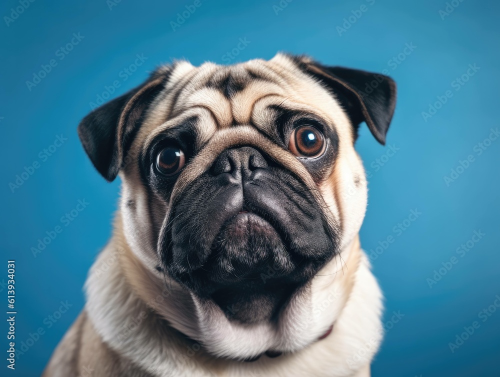 Pug on a blue background