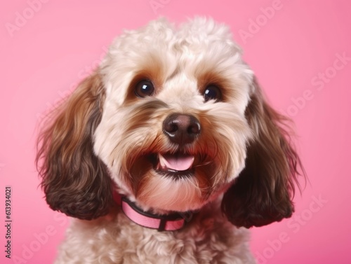 Cockapoo on a pink background isolated