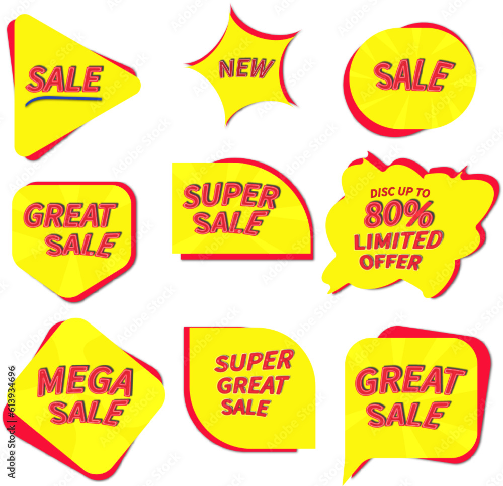 Yellow collection of sale realistic label with shadow Yellow collection of sale realistic label with shadow