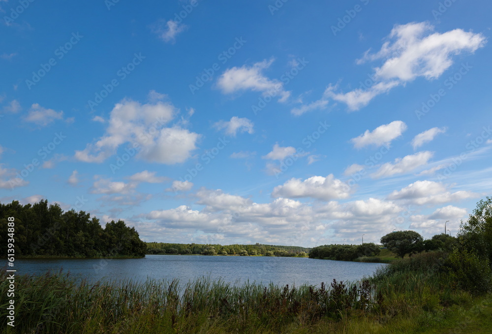 Landscape, view of the lake and the shore. Background for design