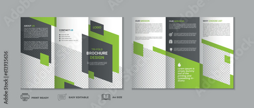 Professional clean modern and corporate trifold brochure template, three fold cover page, three fold brochure background layout design with mockup