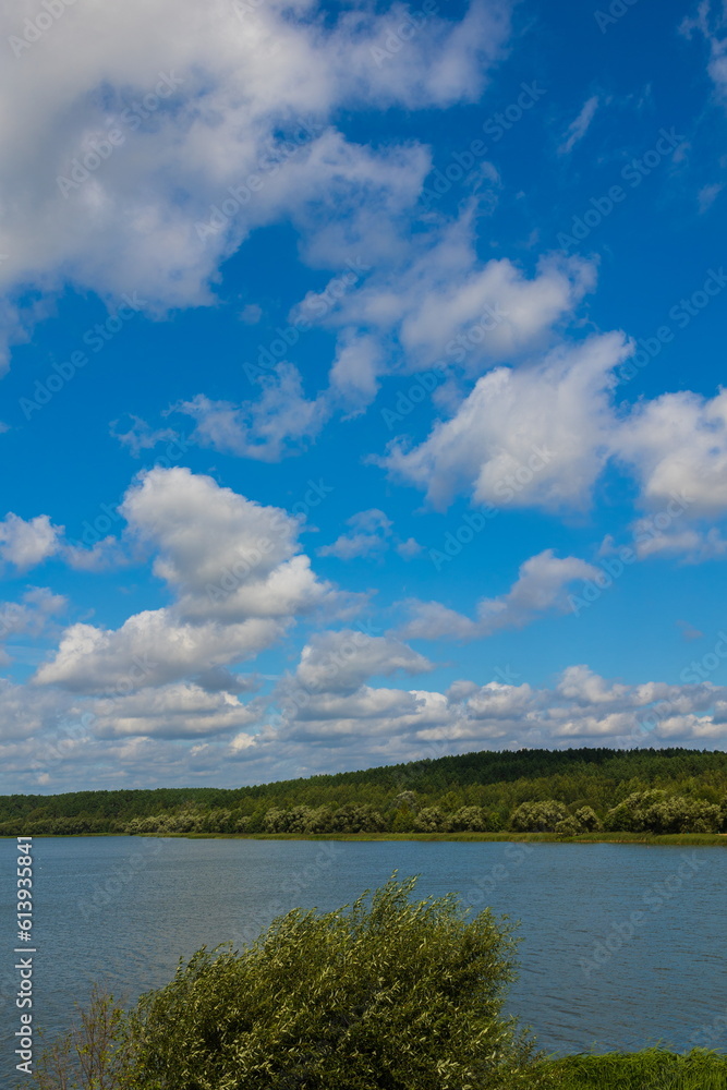 Landscape, view of the lake and the shore. Background for design Landscape, view of the lake and the shore. Background for design