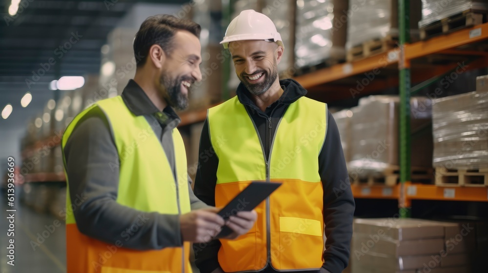Generative AI manager and worker working at inport export warehouse Generative AI manager and worker working at inport export warehouse