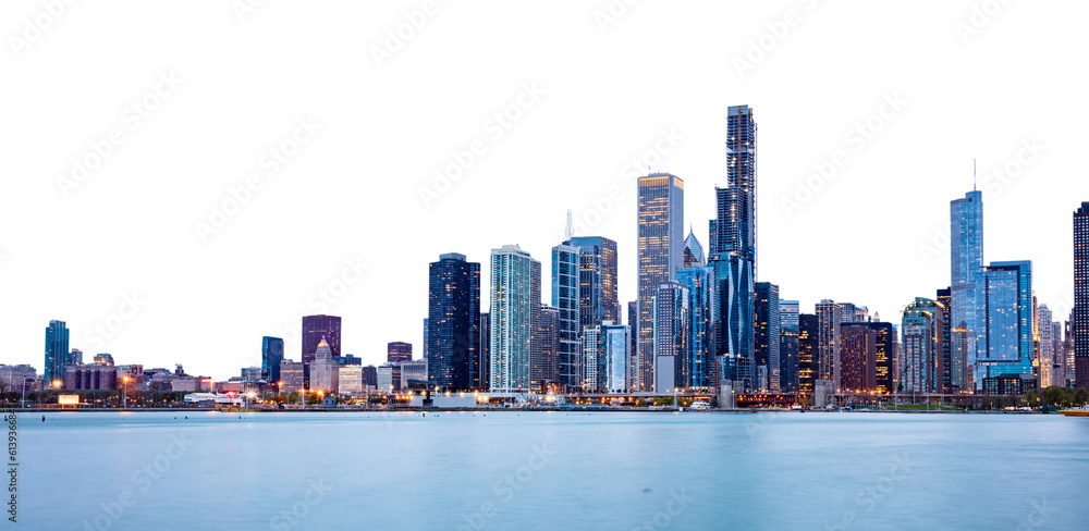 Fototapeta premium Chicago skyline isolated at transparent background, PNG. United States