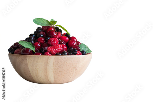 raspberries in a bowl isolated on a transparent background 