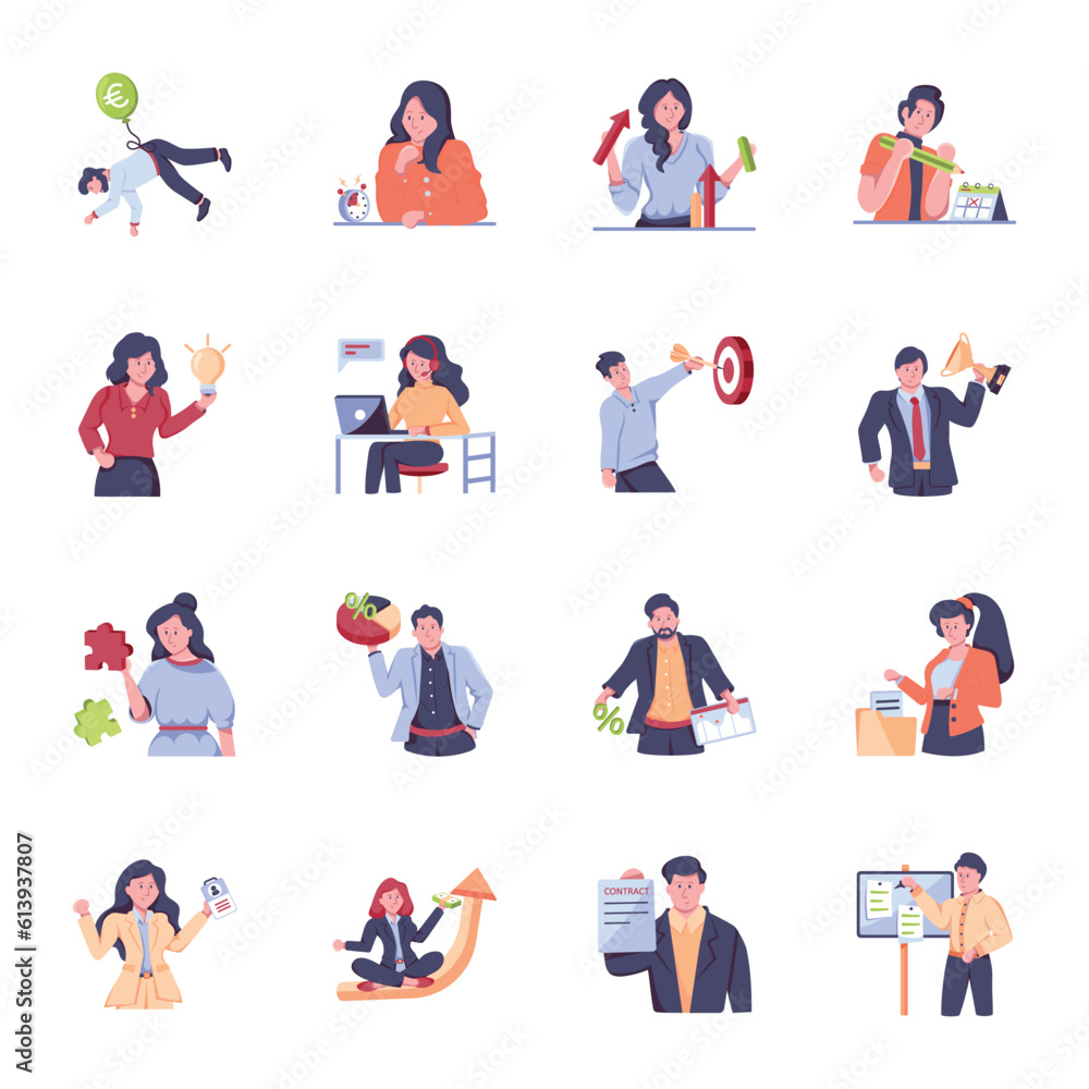 Pack of Employees Flat Illustrations

